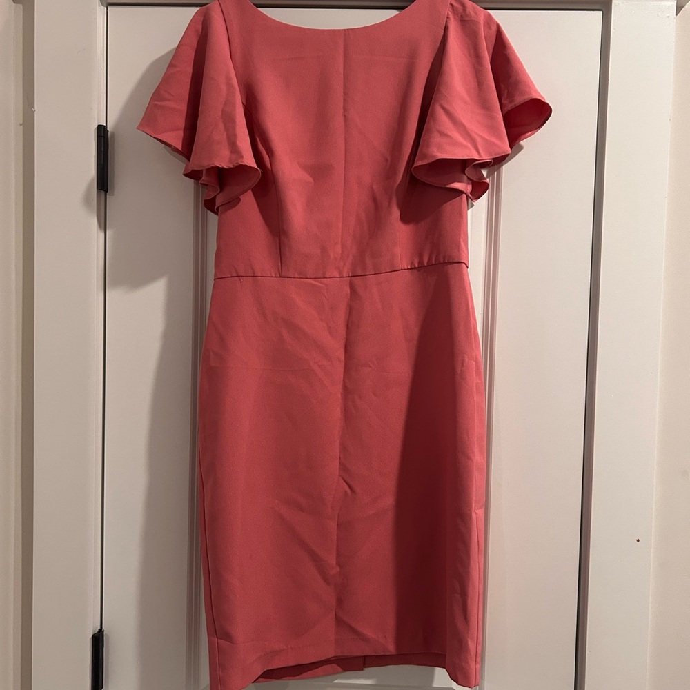 Elegant Coral Flutter Sleeve Dress